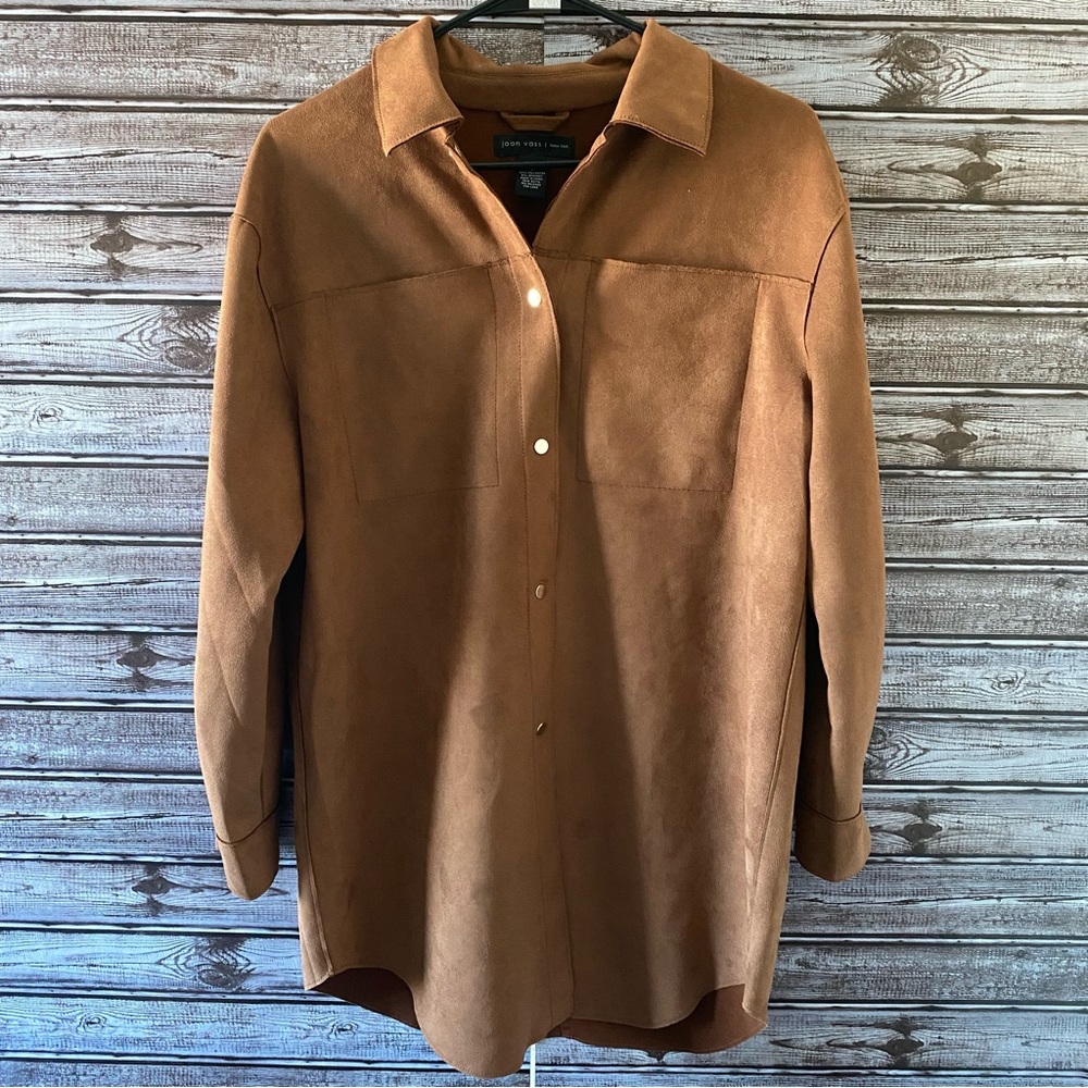 Joan Vass New York Faux Leather Snap-Down Long-Sleeved‎ Shirt/Jacket Size S
